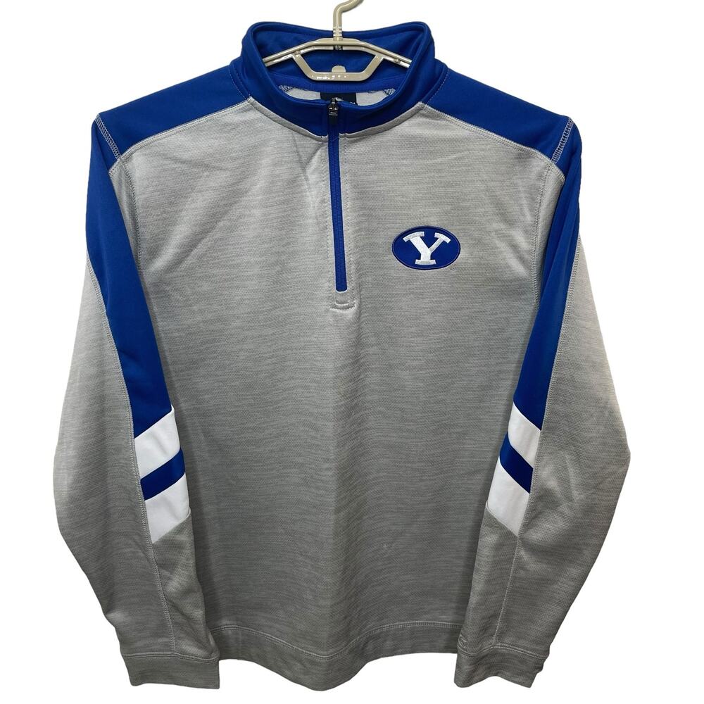 Colosseum BYU Men’s Gray & Blue Sweatshirt Long Sleeve 1/4 Zip Size Large